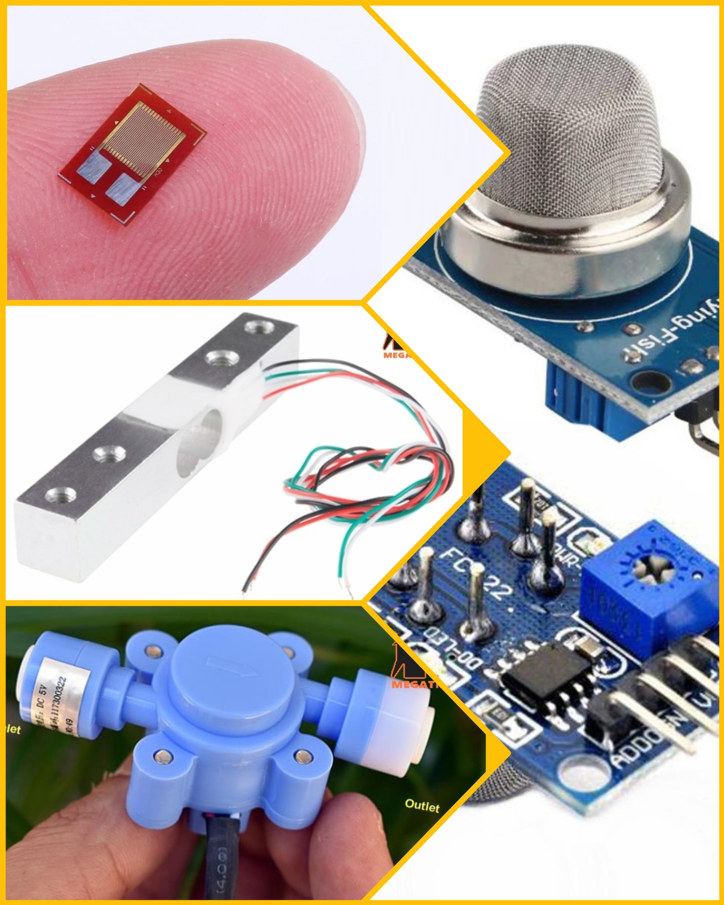 Audio, pressure, flow, MQ sensors, Display, Light
